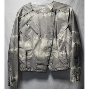 Indigo Thread Co. Women's Faux Leather Biker Jacket Tie Dye XL gray